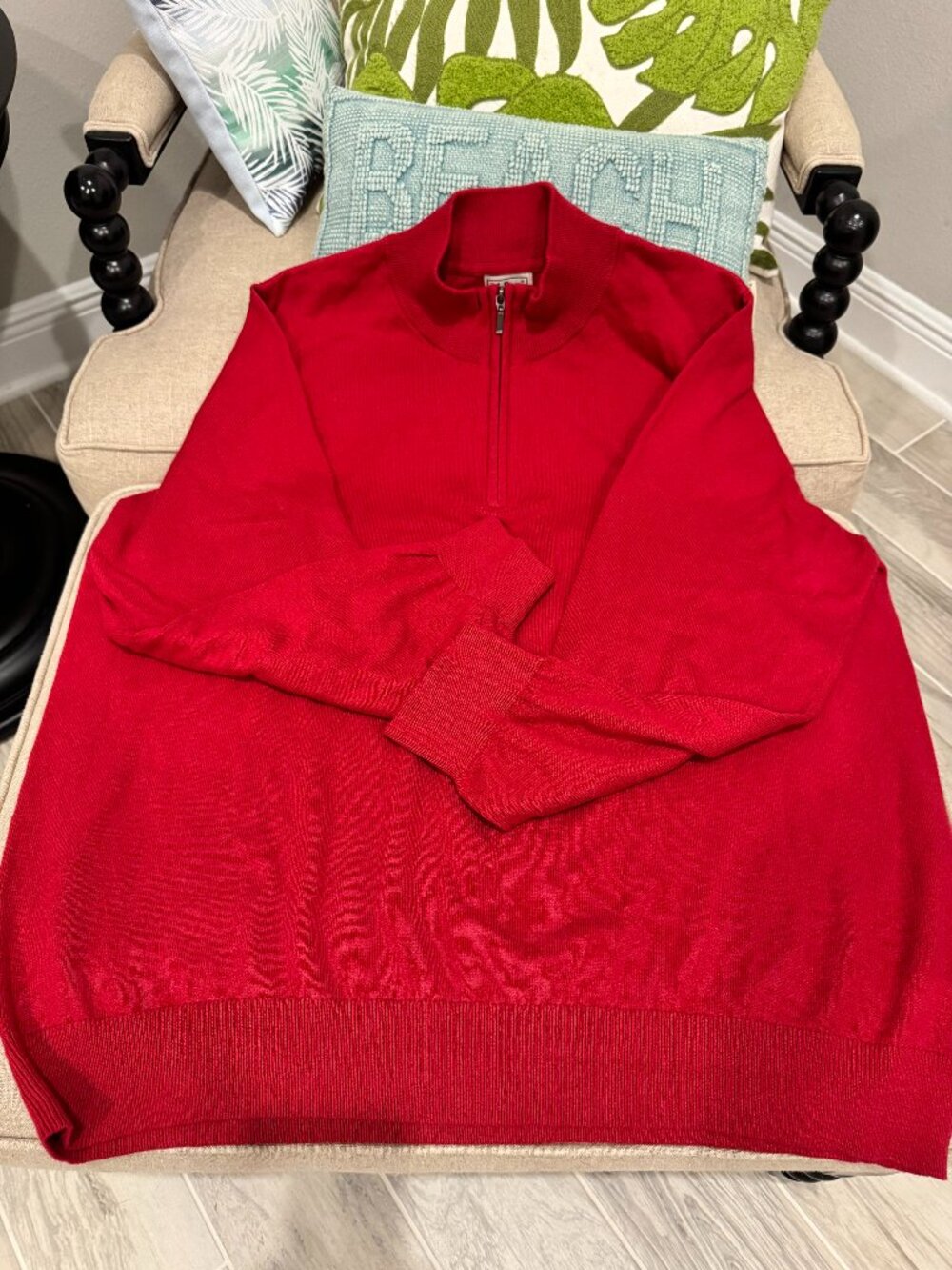 L.L.Bean Men’s XXL Cotton Cashmere Quarter Zip Sweater Red